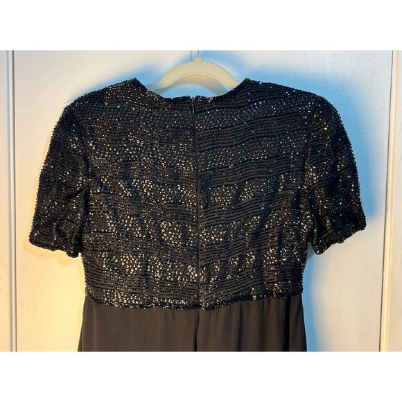 Talbots Formal Dress Small Black Silk Chiffon Beaded Bodice Cocktail Holidays - Picture 5 of 6